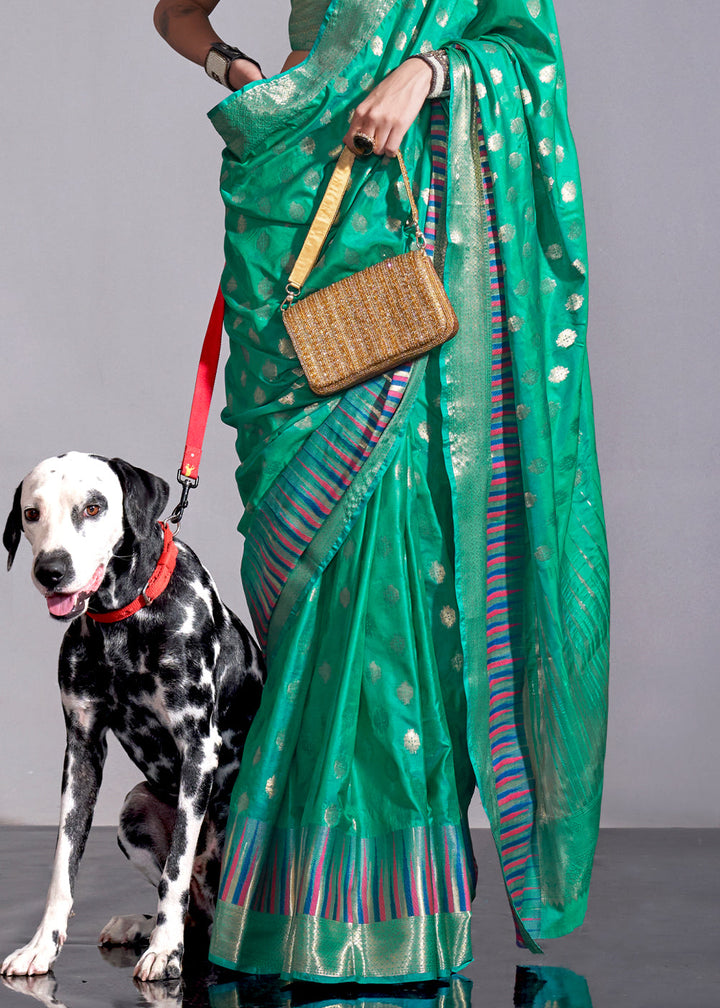 Jade Green Handloom Woven Designer Silk Saree with Overall Butti work