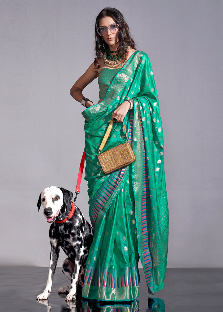 Jade Green Handloom Woven Designer Silk Saree with Overall Butti work