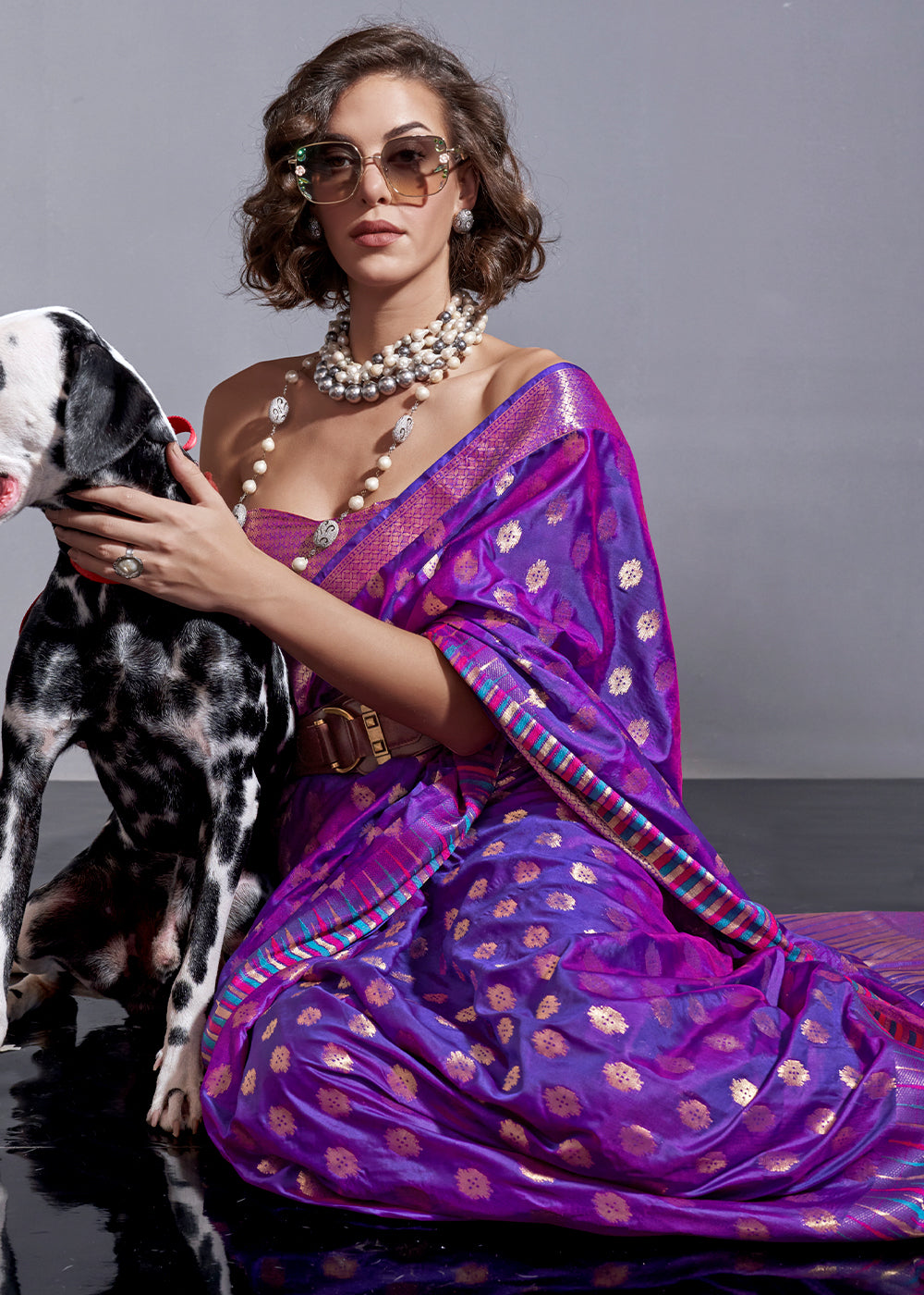 Metallic Purple Handloom Woven Designer Silk Saree with Overall Butti work