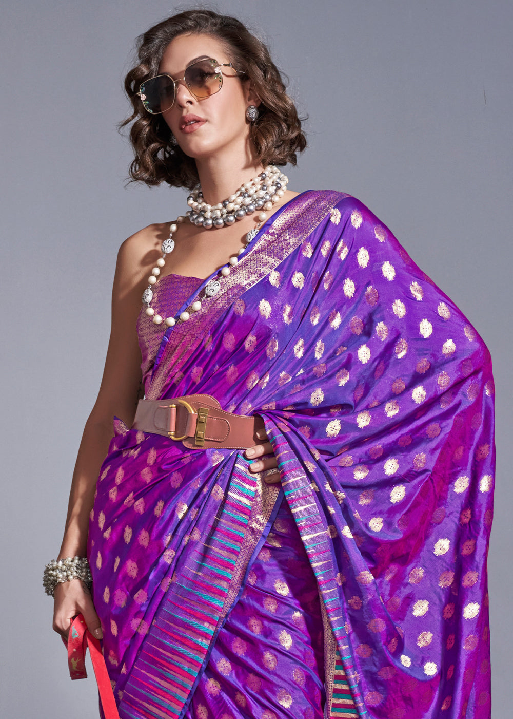Metallic Purple Handloom Woven Designer Silk Saree with Overall Butti work