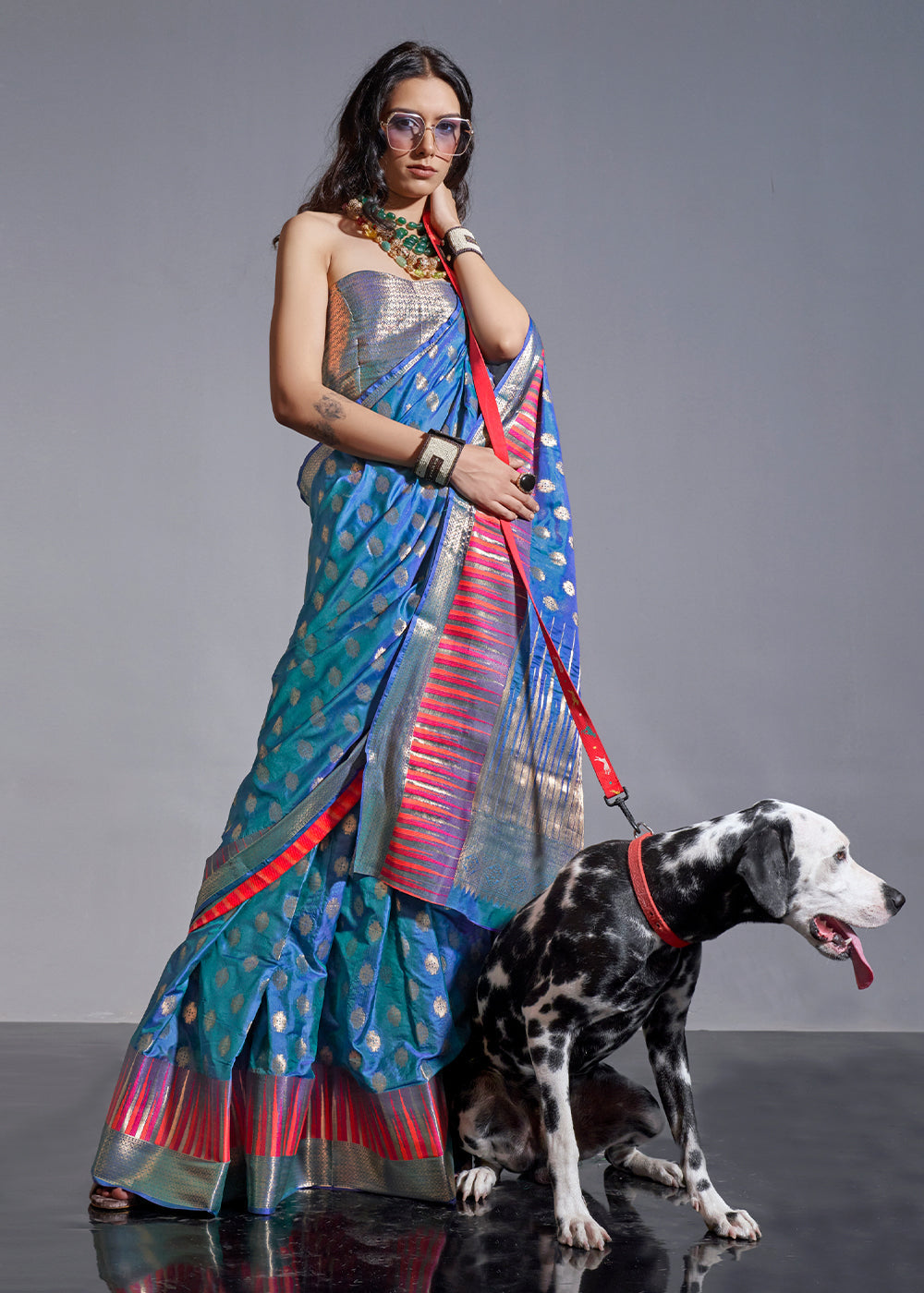 Star Command Blue Handloom Woven Designer Silk Saree with Overall Butti work