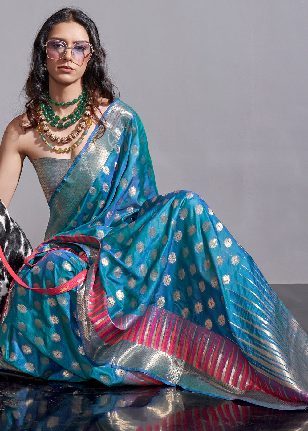 Cerulean Blue Handloom Woven Designer Silk Saree with Overall Butti work