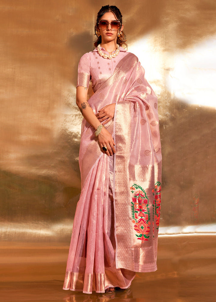 Lavender Purple Zari Woven Tissue Silk Saree Having Paithani Pallu