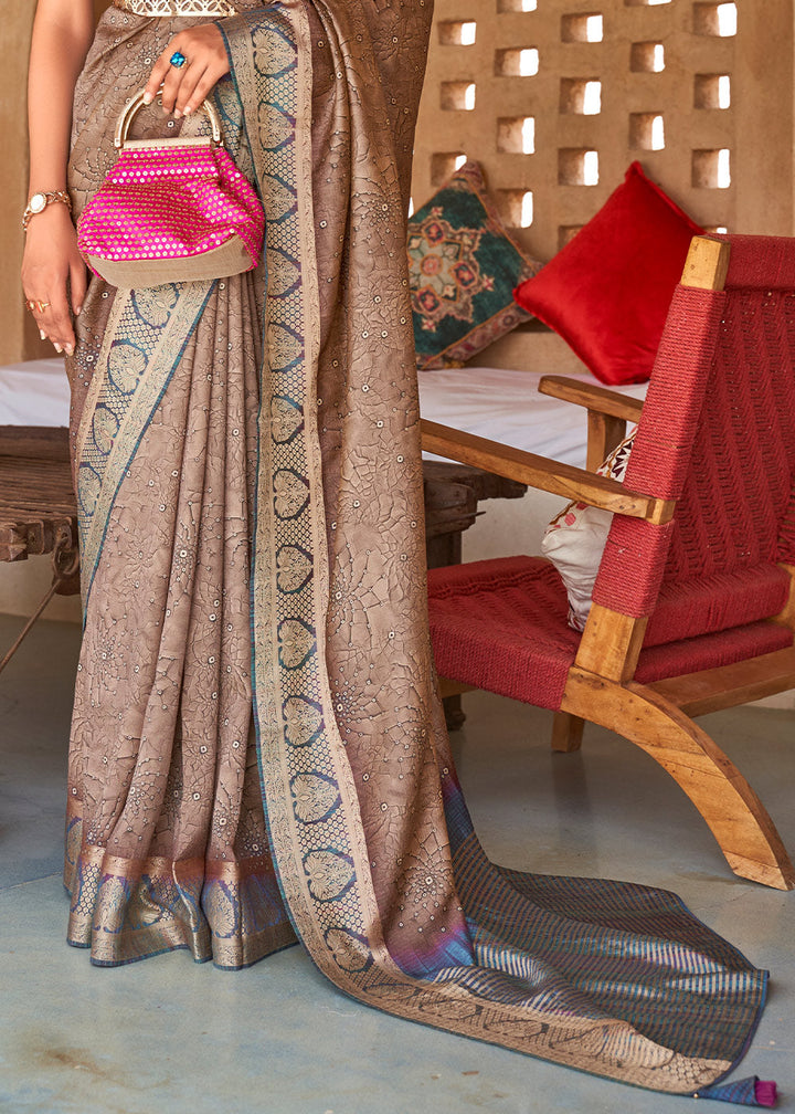 Fawn Brown Bandhani Design Silk Saree with Jacquard Border & Pallu