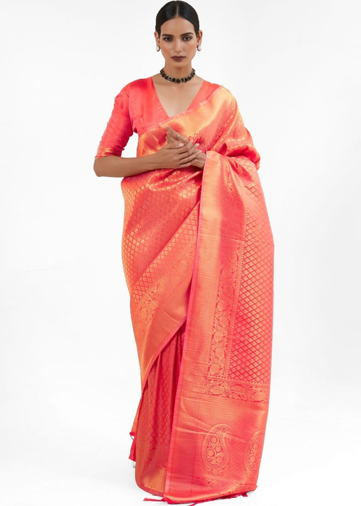 Punch Pink Kanjivaram Soft Woven Silk Saree