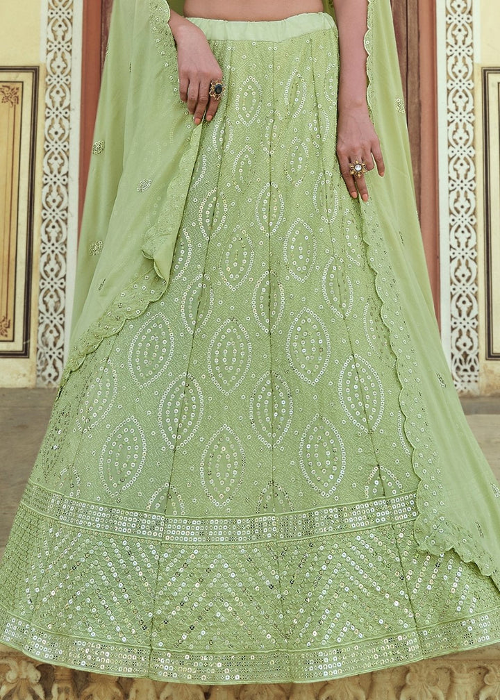 Pear Green Georgette Lehenga Choli with Sequins & Thread work