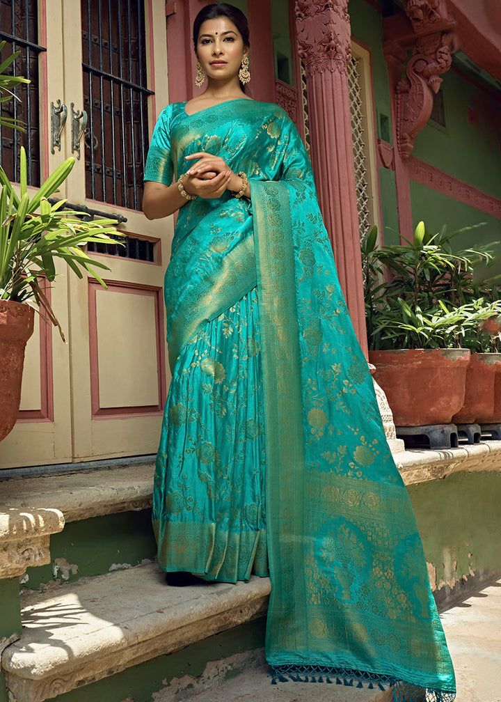 Electric Blue Woven Designer Satin Silk Saree
