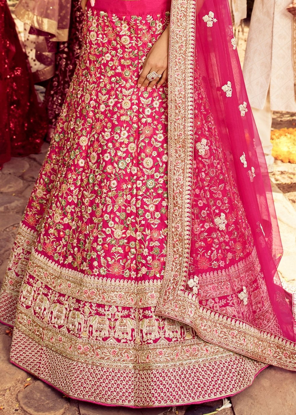 Magenta Pink Raw Silk Lehenga Choli with Resham, Beads & Zari work