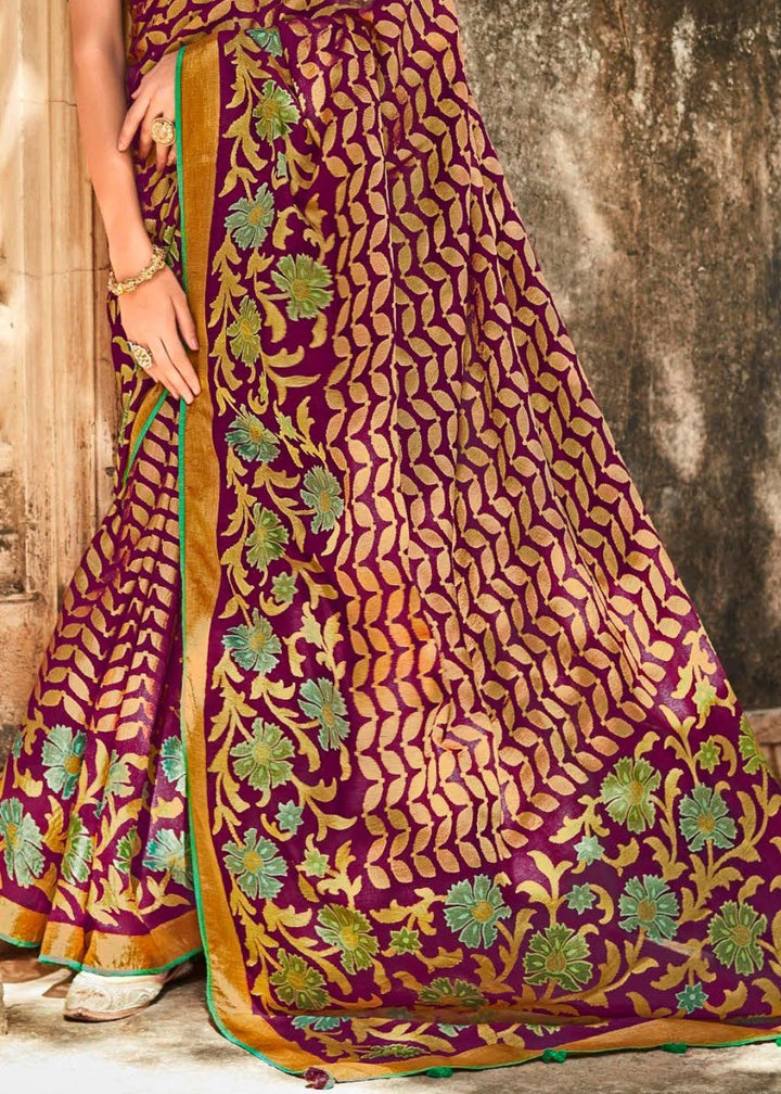 Jam Purple Soft Silk Saree with Embroidered Blouse