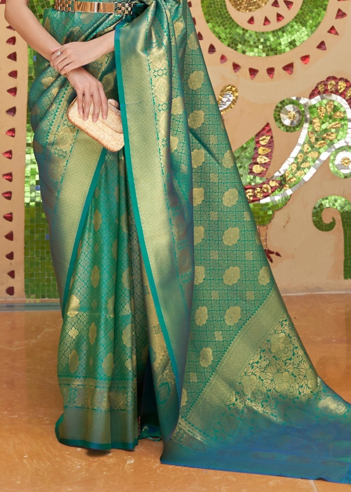 Persian Green Zari Woven Kanjivaram Silk Saree
