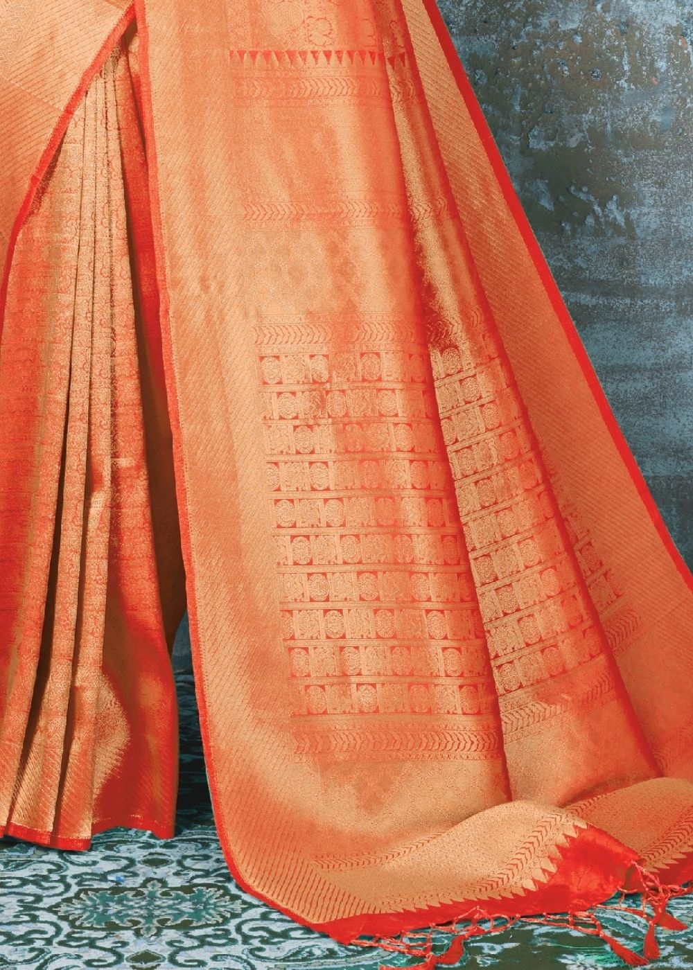 Tangerine Orange Handloom Weave Kanjivaram Silk Saree : Special Wedding Edition