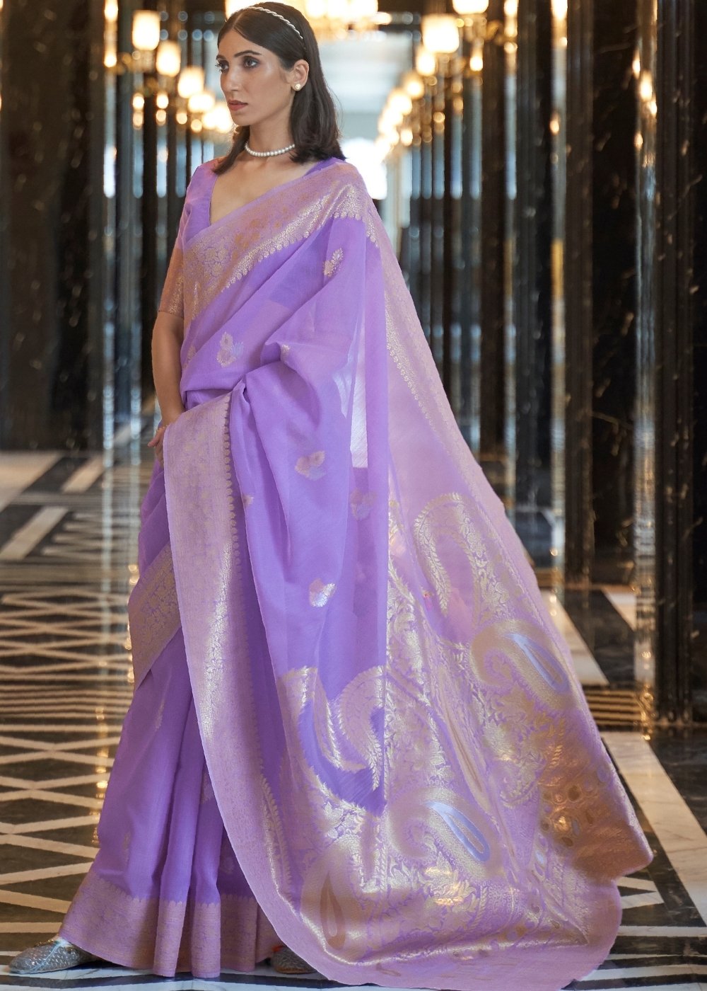 Amethyst Purple Zari Woven Linen Silk Saree