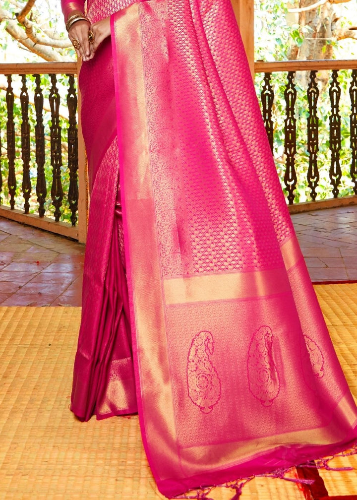 Hot Pink Zari Woven Kanjivaram Silk Saree