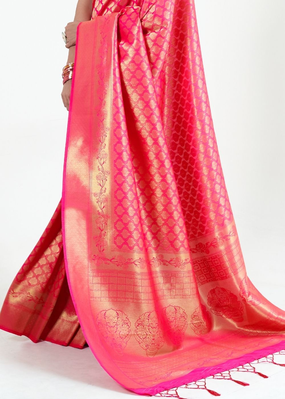 Hot Pink Woven Kanjivaram Silk Saree : Limited Edition
