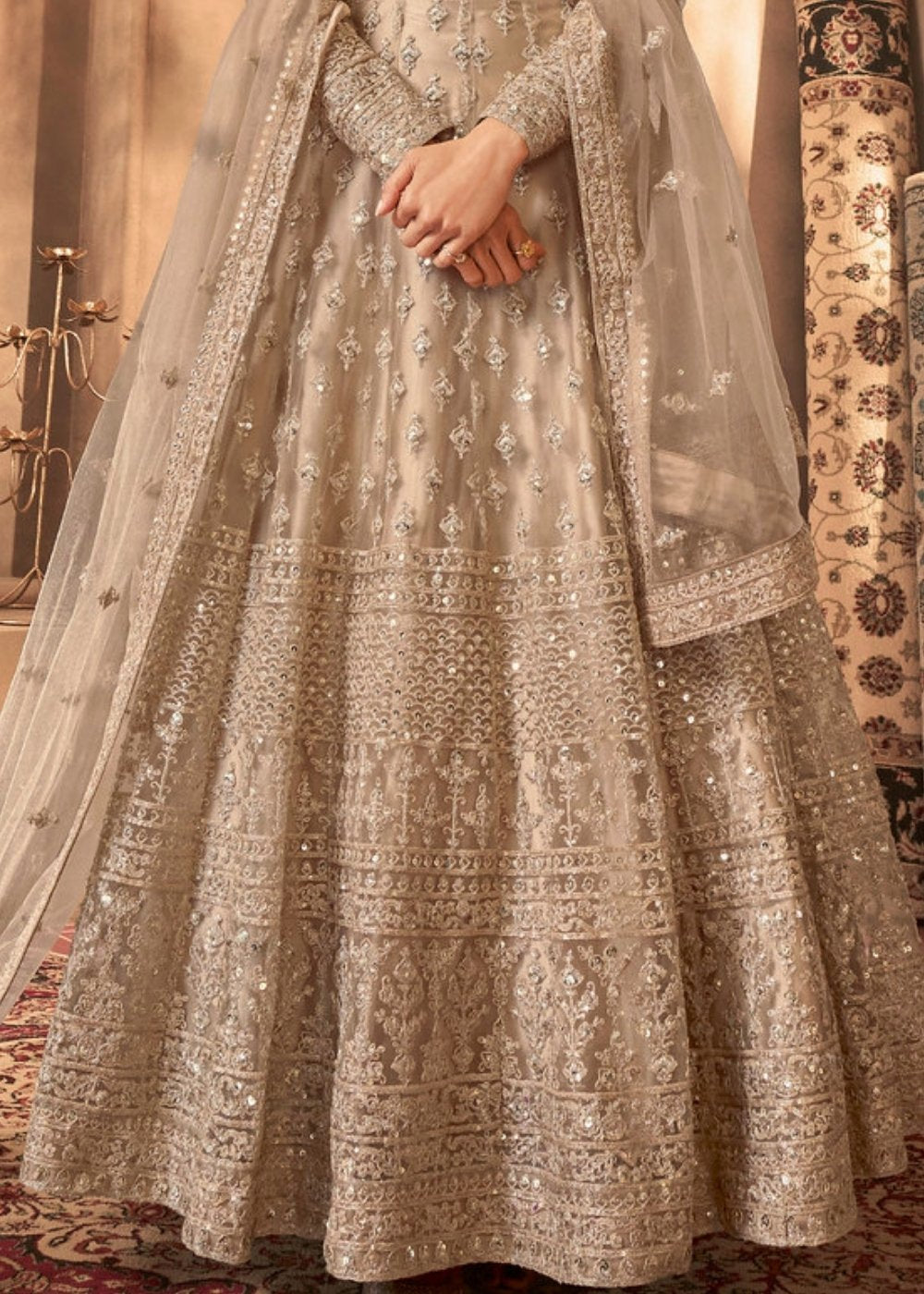 Light Brown Soft Net Embroidered Anarkali Suit: Top Pick