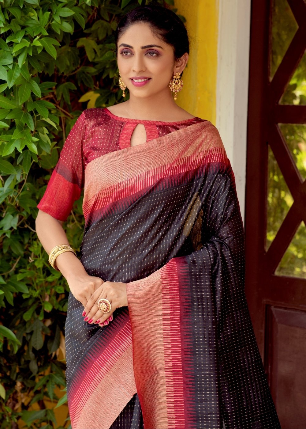 Jade Black Zari Weaving Silk Saree with Tassels on Pallu