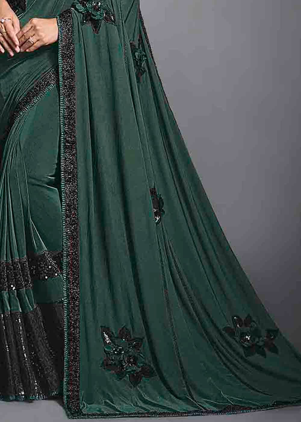 Sacramento Green Designer Lycra Saree with Sequins Embroidery & Applique work