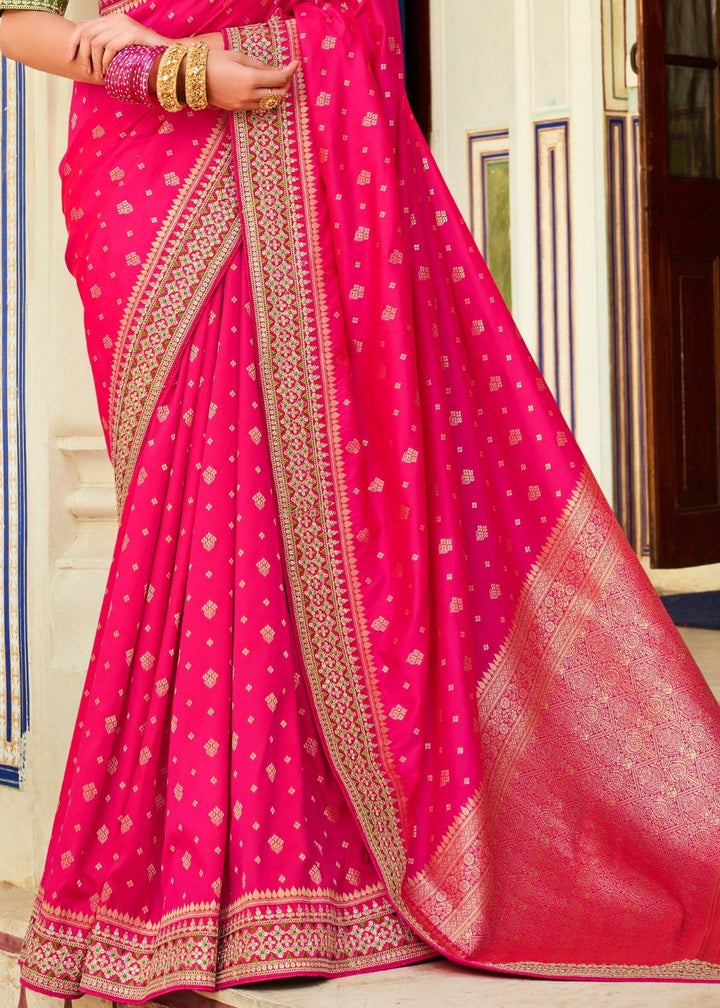 Magenta Pink Woven Banarasi Silk Saree with Embroidered Blouse