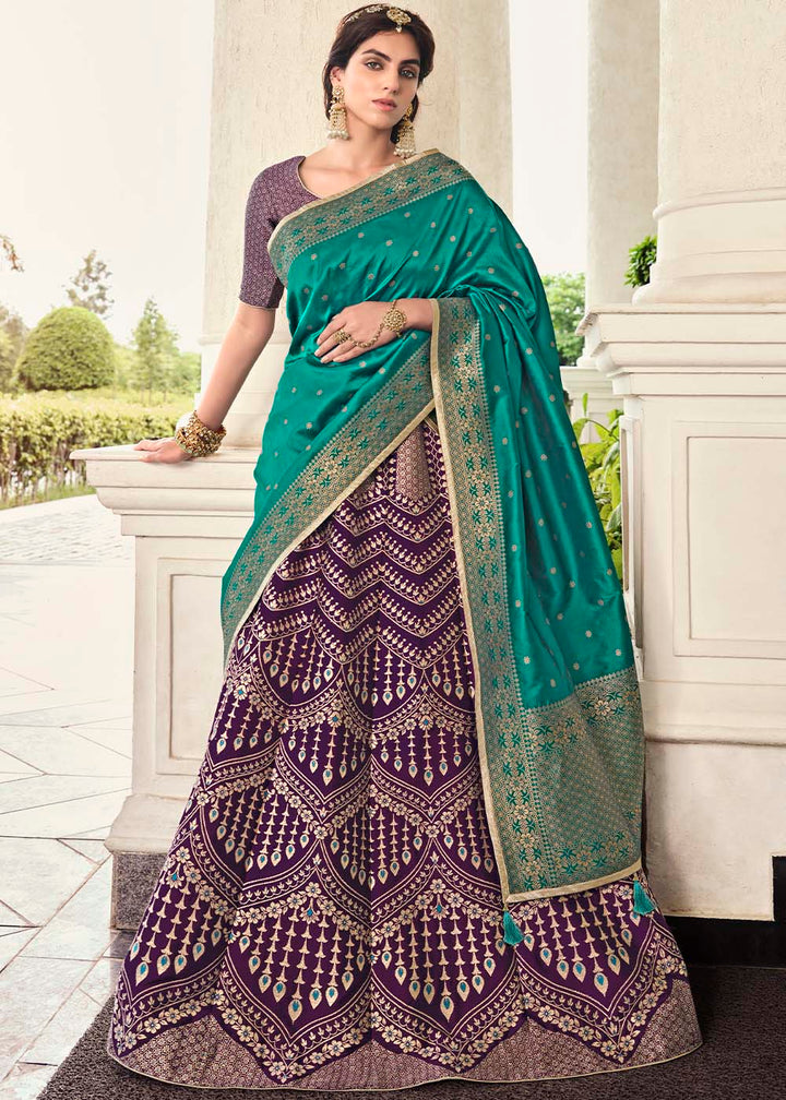 Raisin Purple Banarasi Silk Lehenga Choli with Contrast Dupatta