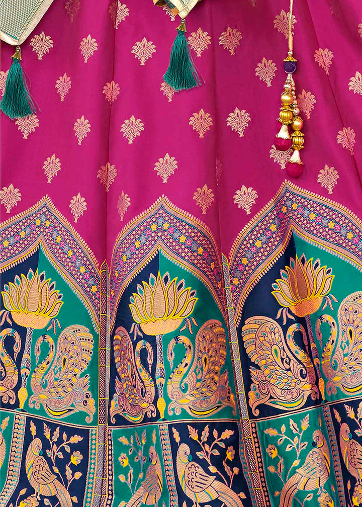 Magenta Pink Banarasi Silk Lehenga Choli with Contrast Dupatta
