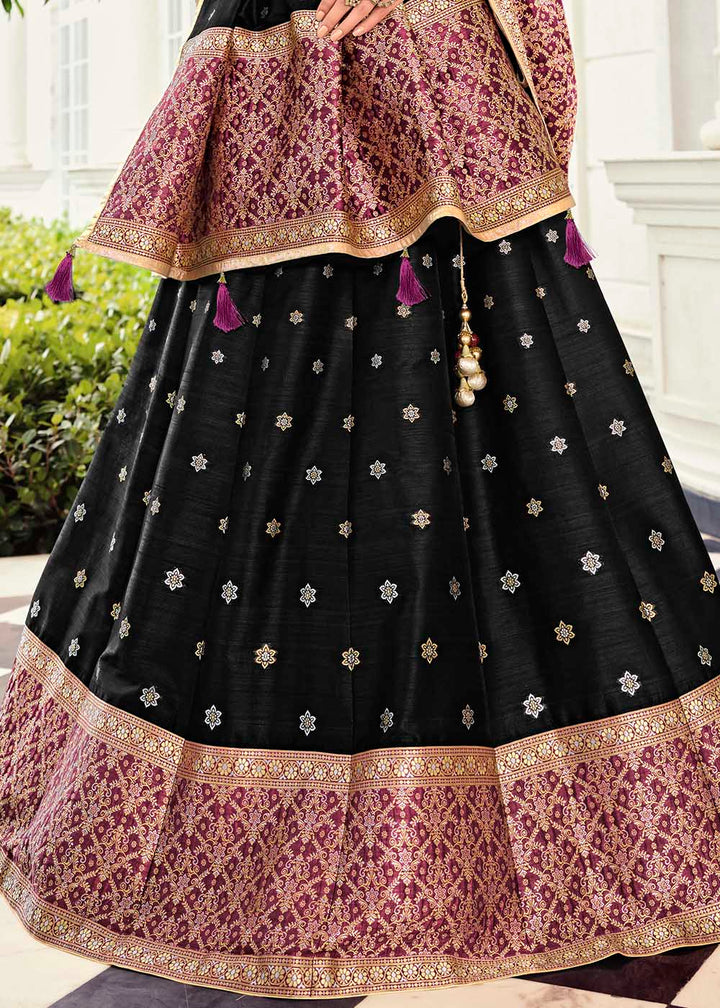 Midnight Black Banarasi Silk Lehenga Choli with Contrast Dupatta