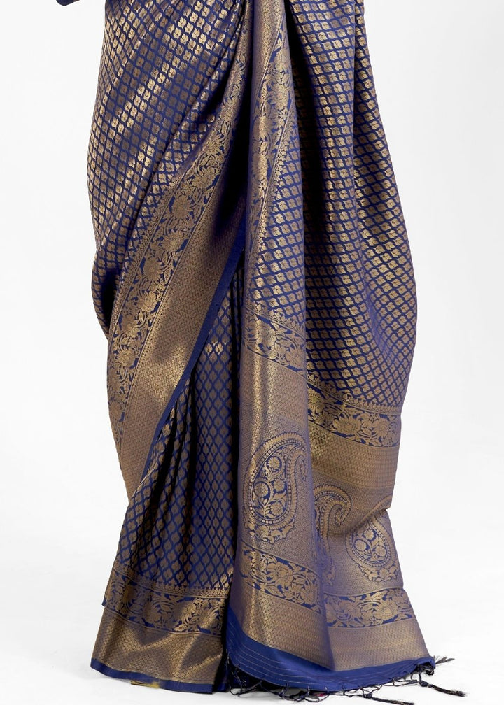 Midnight Blue Kanjivaram Soft Woven Silk Saree
