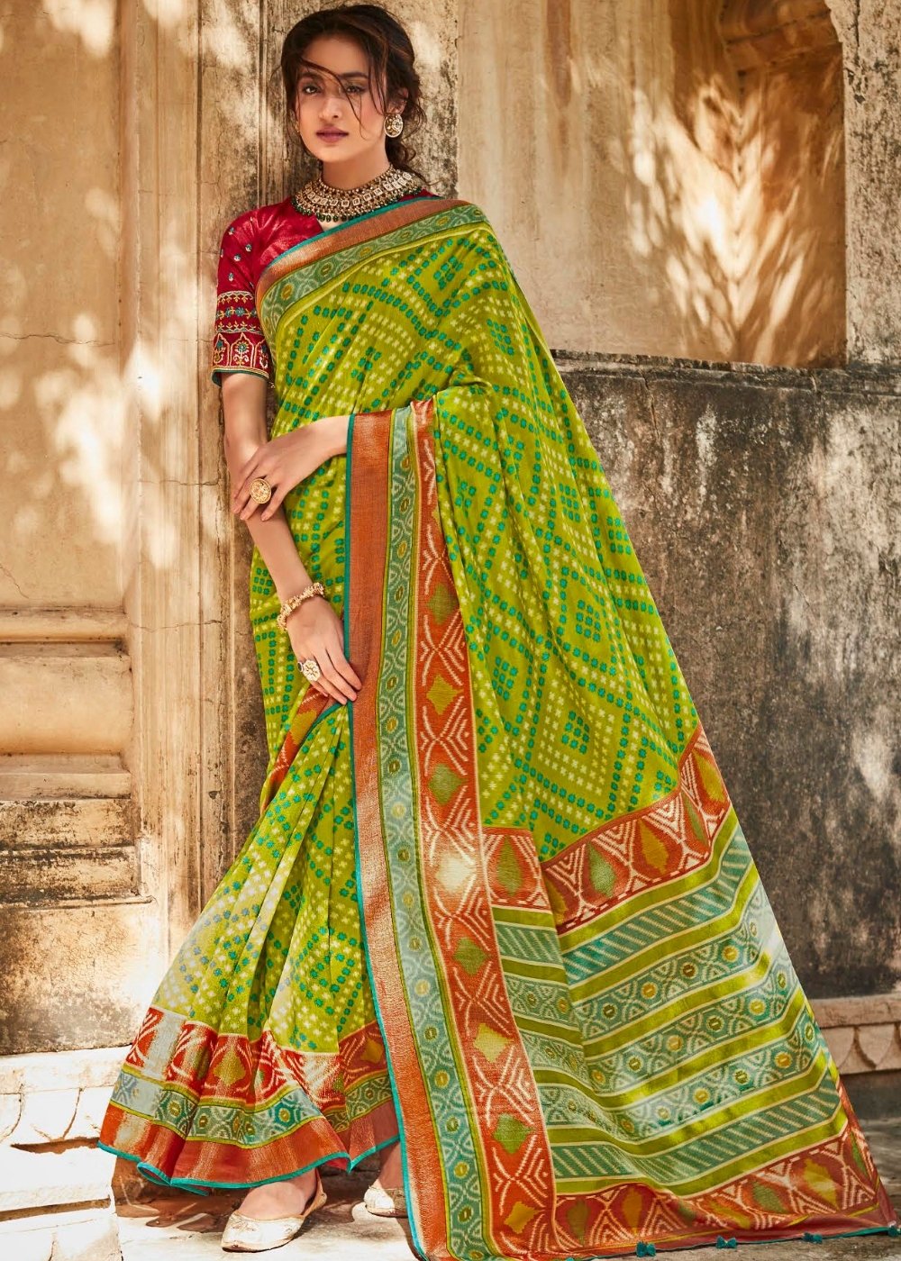 Kelly Green Soft Silk Saree with Embroidered Blouse