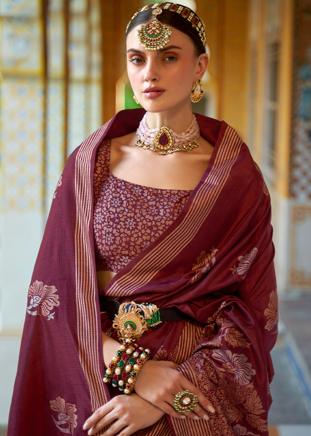 Jam Purple Zari Woven Banarasi Silk Saree