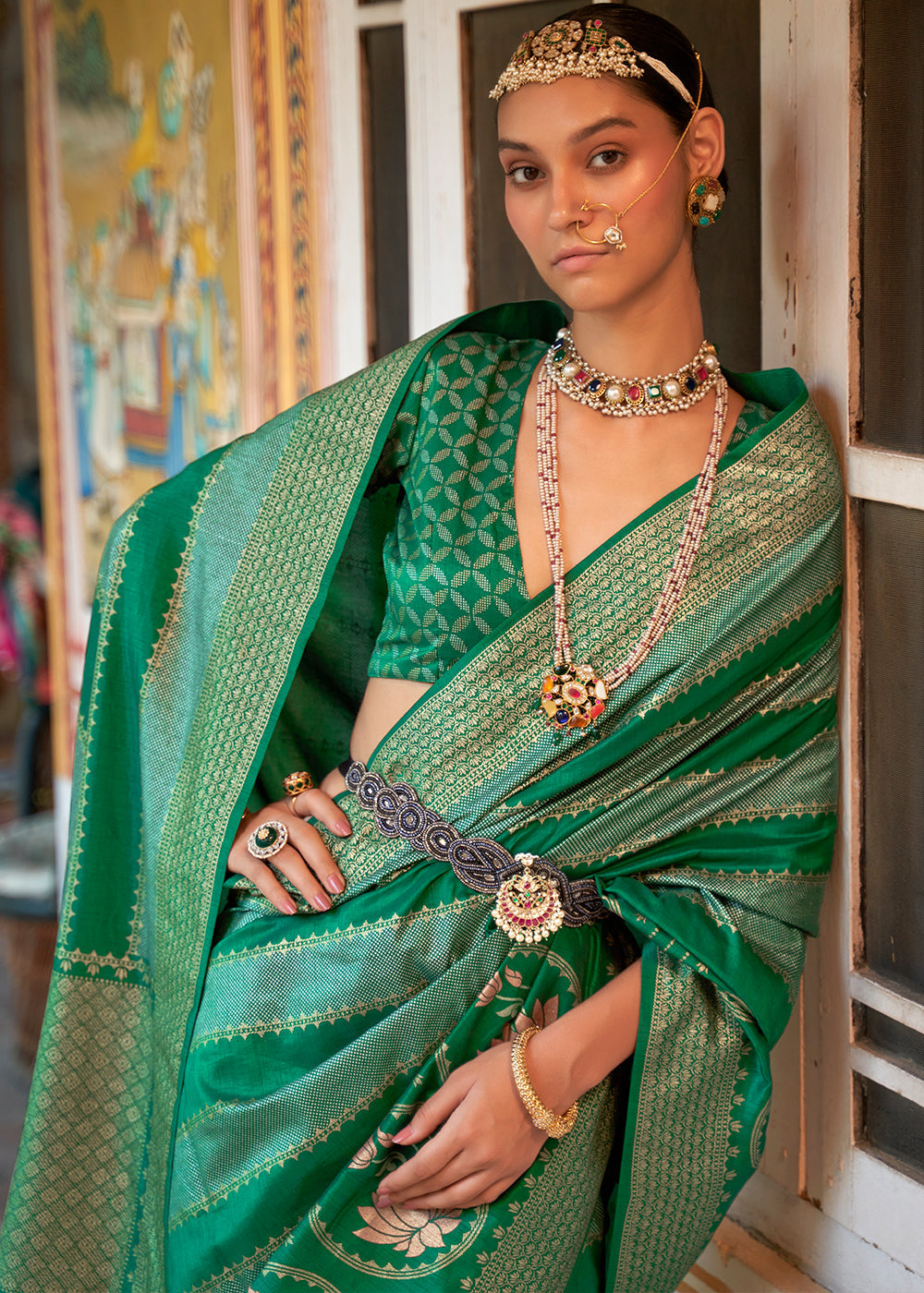 Shades Of Green Zari Woven Banarasi Silk Saree
