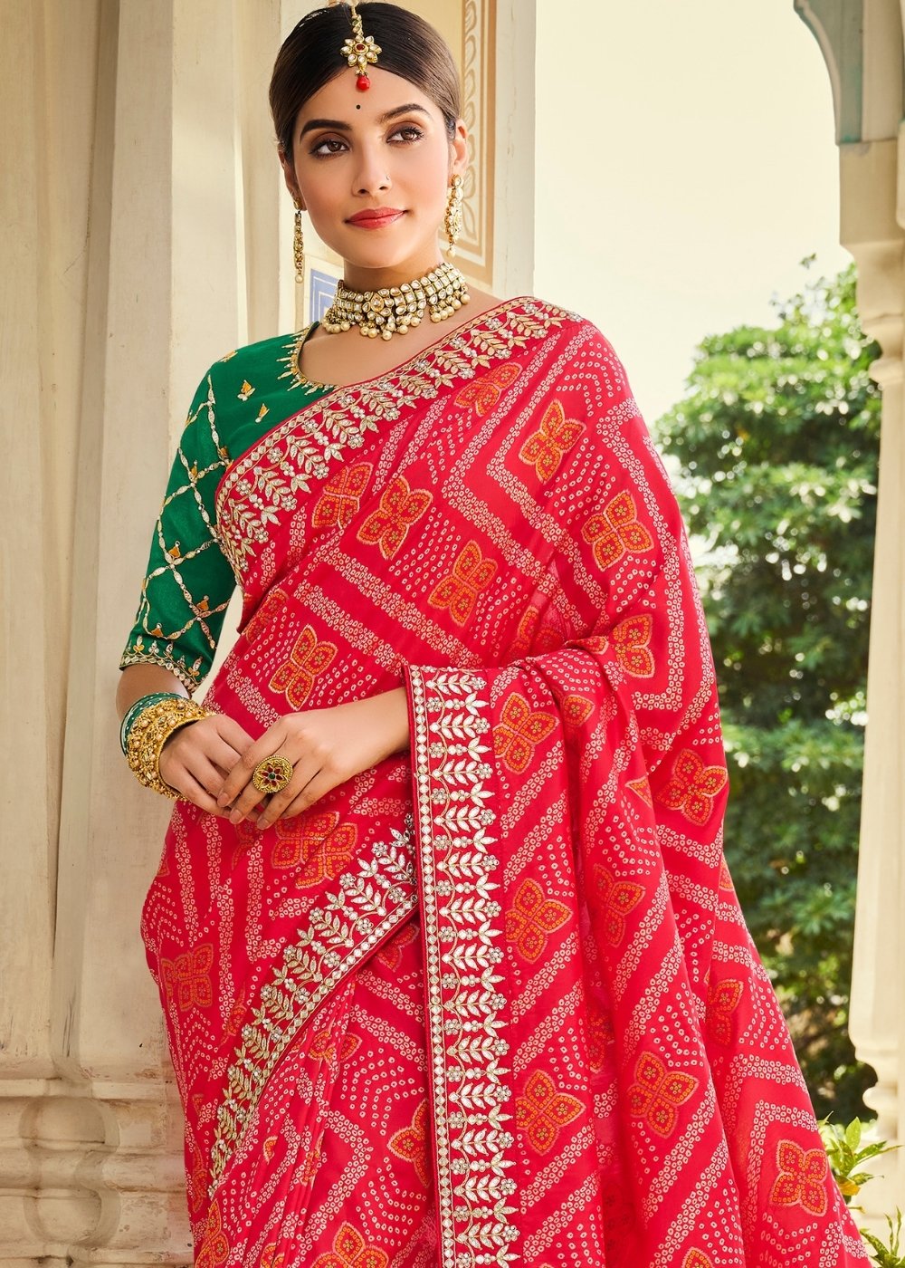 Ruby Pink Woven Banarasi Silk Saree with Embroidered Blouse