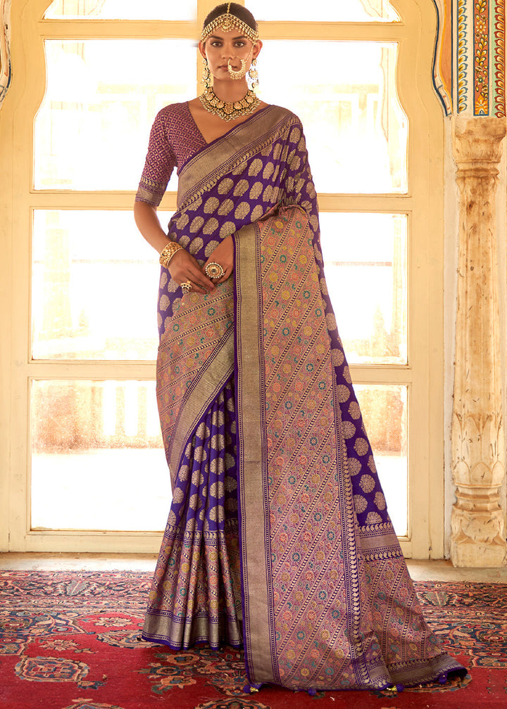 Indigo Purple Zari Woven Banarasi Silk Saree