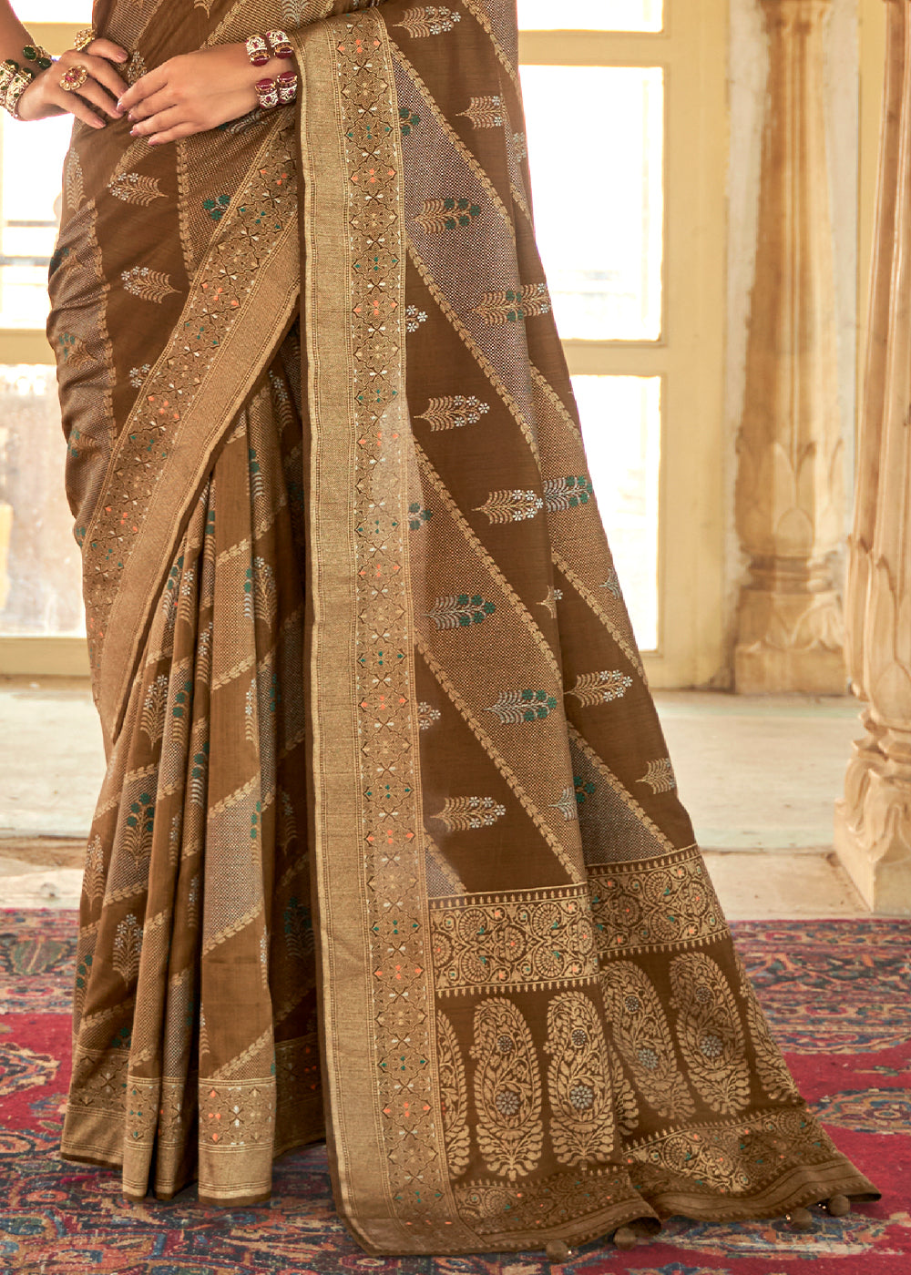 Shades Of Brown Zari Woven Banarasi Silk Saree