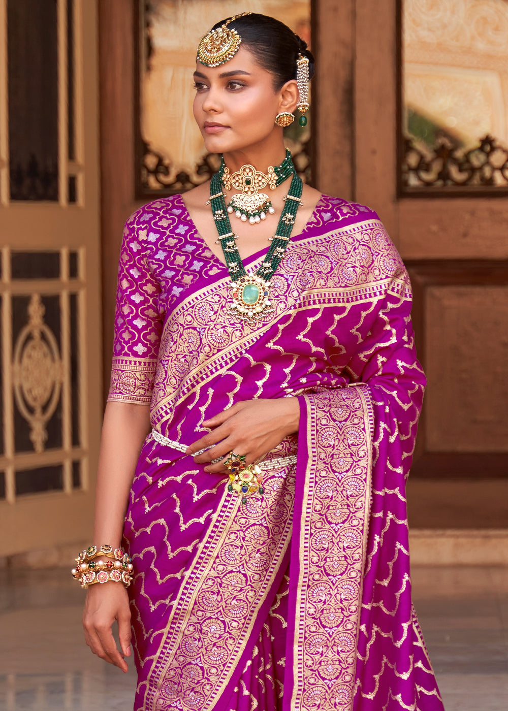 Magenta Purple Zari Woven Soft Banarasi Silk Saree
