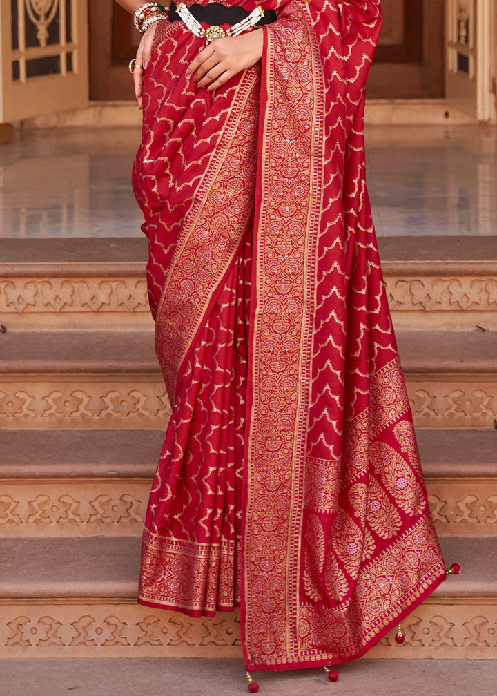 Crimson Red Soft Banarasi Silk Saree