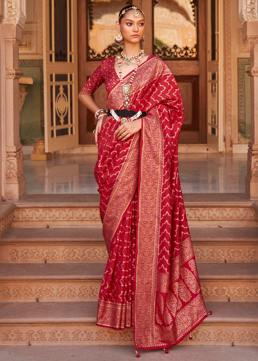 Crimson Red Soft Banarasi Silk Saree