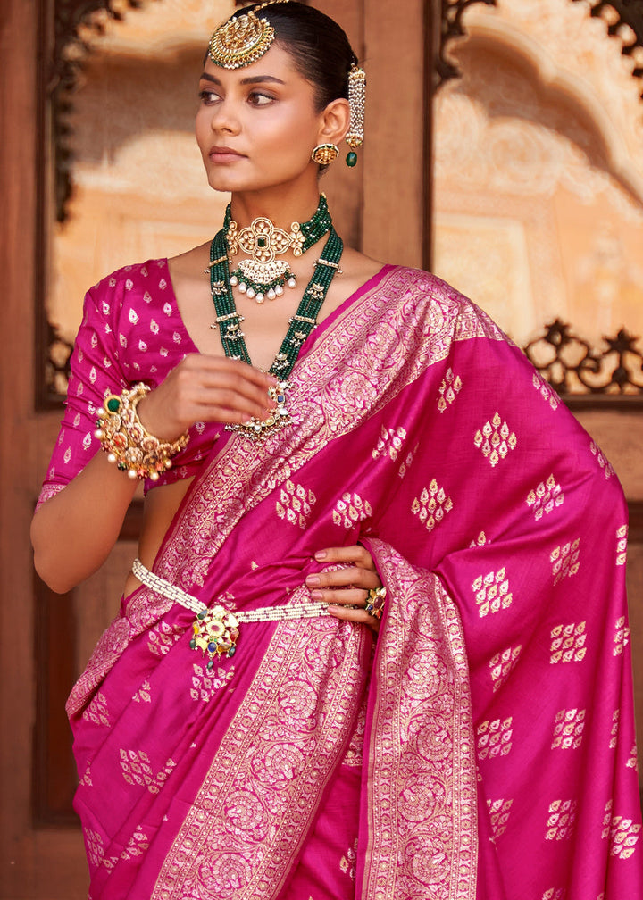 Rose Pink Zari Woven Soft Banarasi Silk Saree