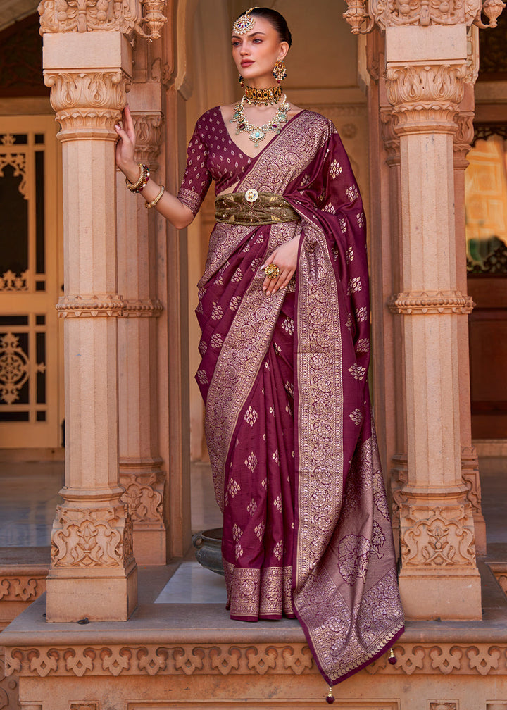 Plum Purple Zari Woven Soft Banarasi Silk Saree