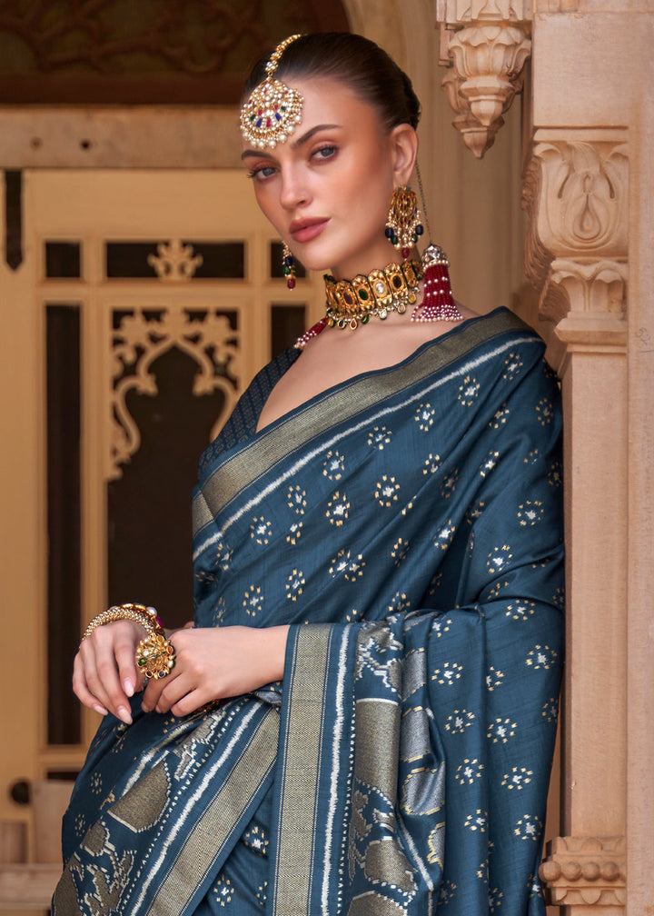 Indigo Dye Blue Zari Woven Soft Banarasi Silk Saree
