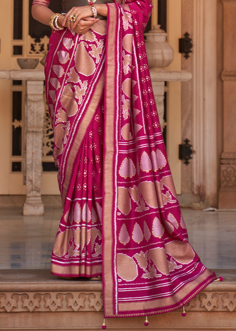 Raspberry Pink Zari Woven Soft Banarasi Silk Saree