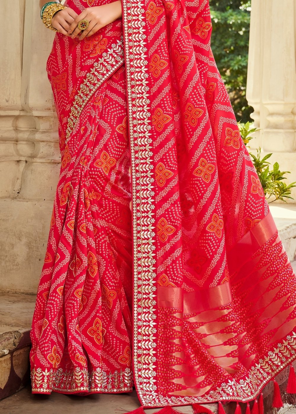 Ruby Pink Woven Banarasi Silk Saree with Embroidered Blouse
