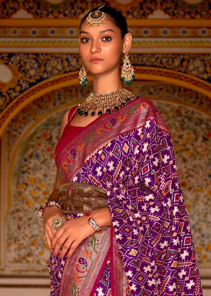 Grape Purple Patola Printed Designer Silk Saree