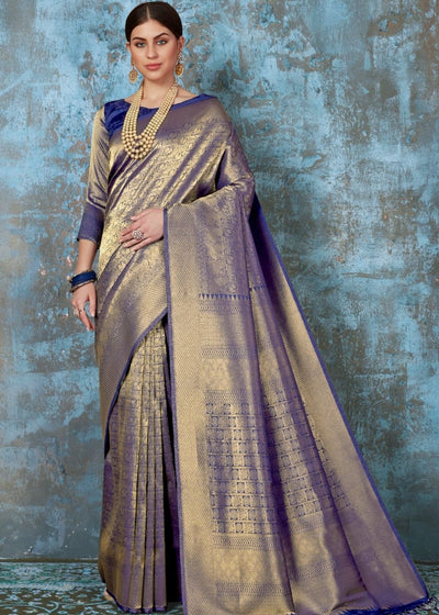 Midnight Blue Handloom Weave Kanjivaram Silk Saree : Special Wedding Edition