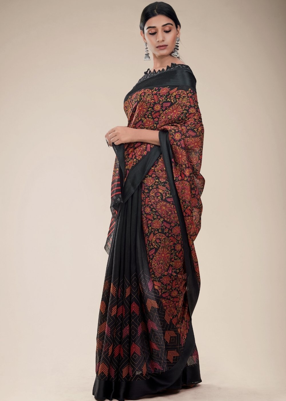 Midnight Black Designer Woven Linen Silk Saree: Top Pick