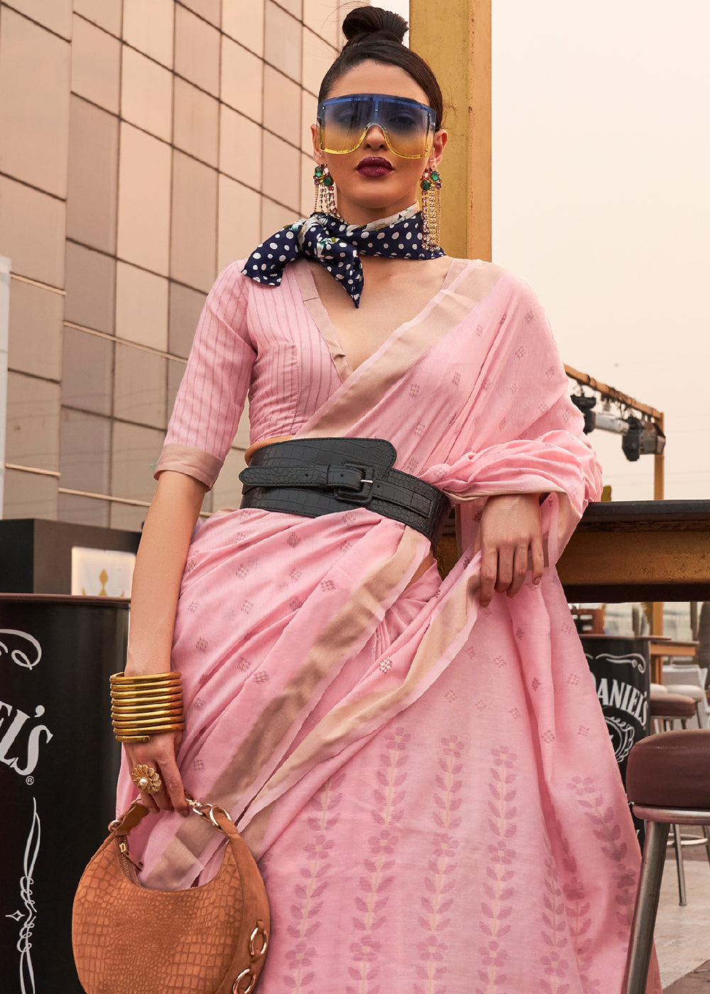 Flamingo Pink Handloom Weaving Banarasi Cotton Silk Saree