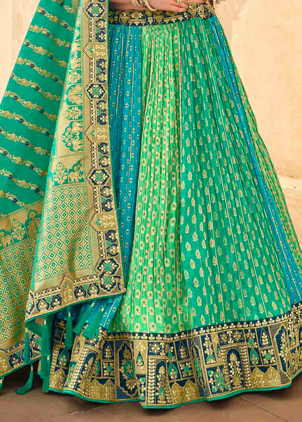Sea Green Banarasi Silk Lehenga Choli with Khatli work Embroidery: Top Pick