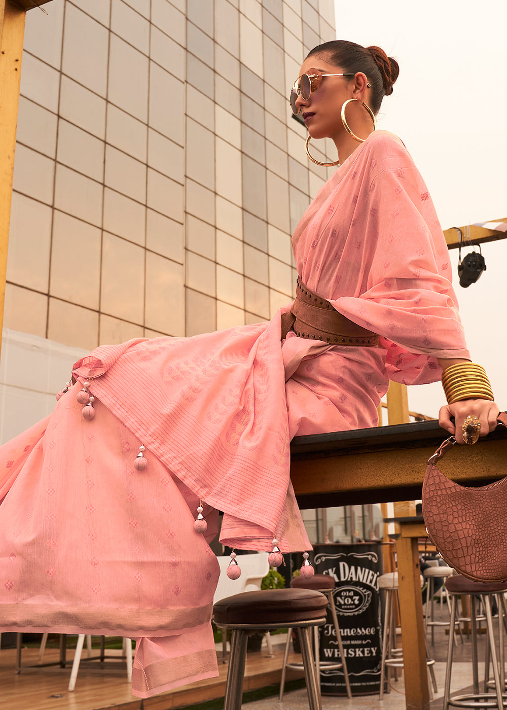 Salmon Pink Handloom Weaving Banarasi Cotton Silk Saree