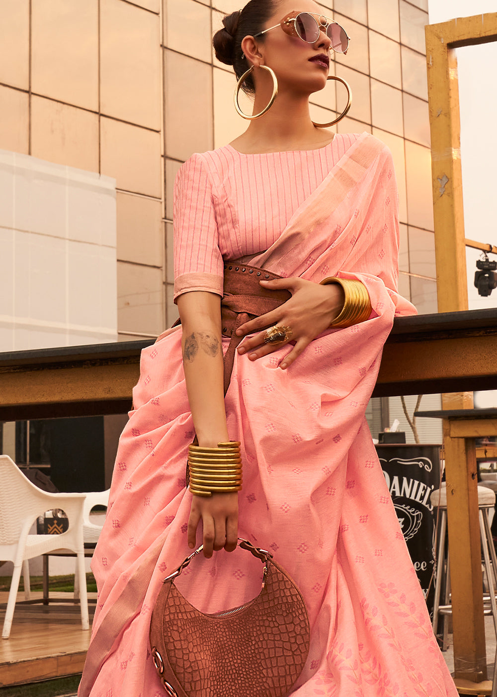 Salmon Pink Handloom Weaving Banarasi Cotton Silk Saree