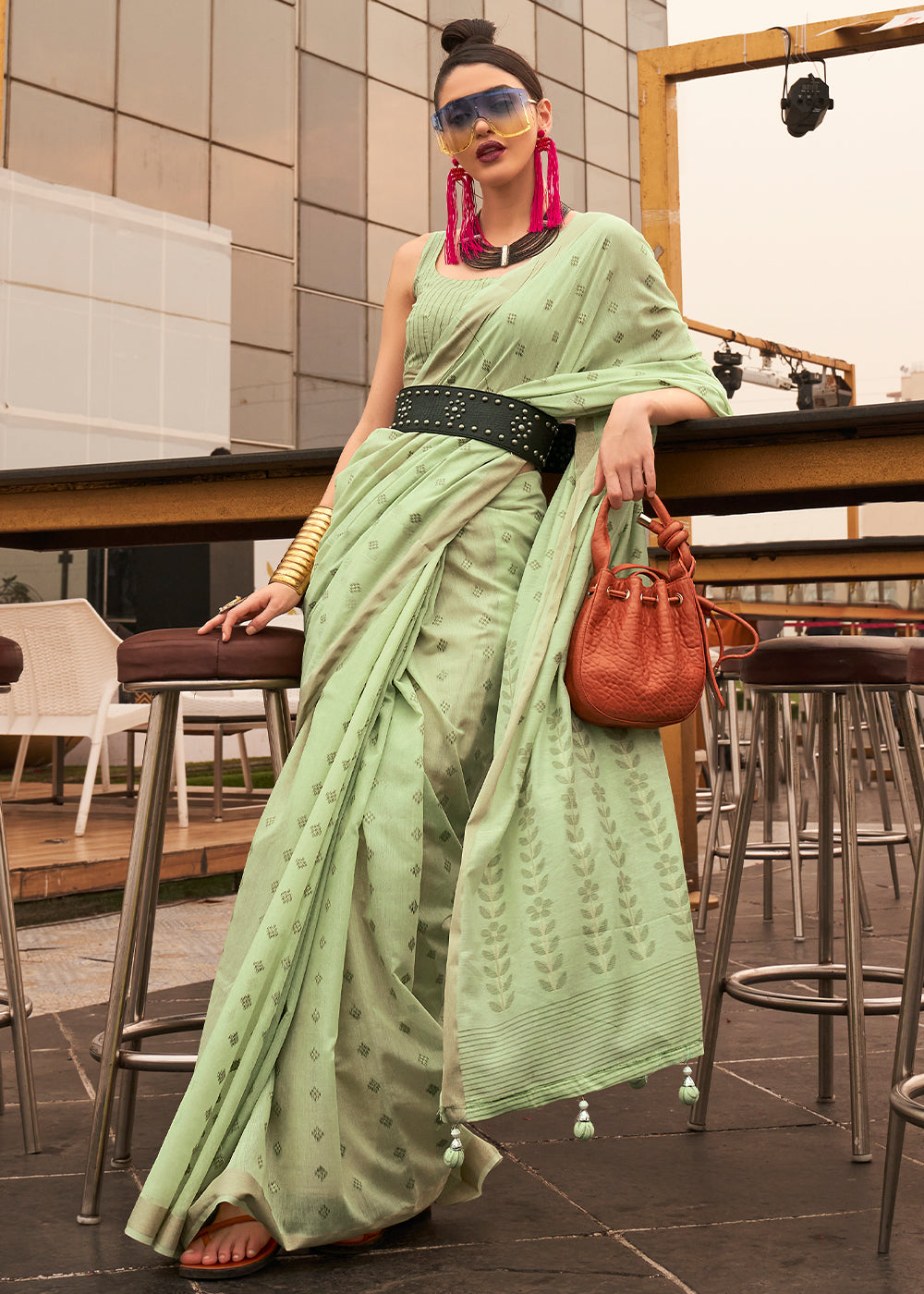 Pastel Green Handloom Weaving Banarasi Cotton Silk Saree