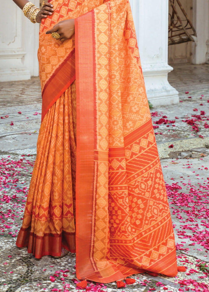 Shades Of Orange Patola Printed Dola Silk Saree