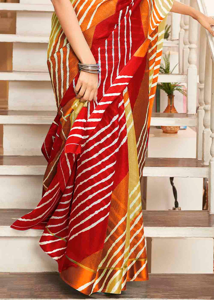 Red & Brown Leheriya Printed Cotton Saree : Top Pick